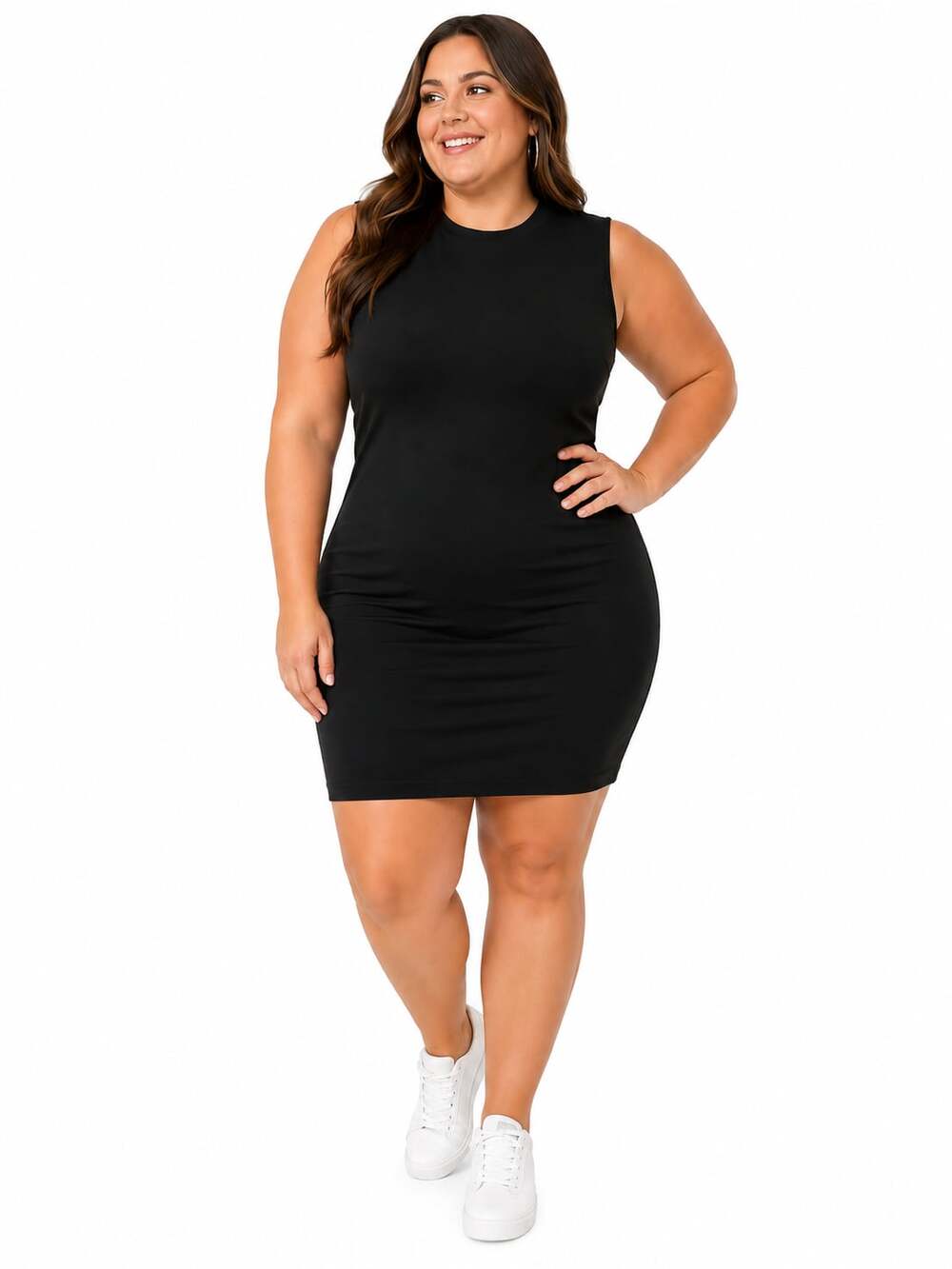 Madden NYC Plus Size High Neck Sleeveless Mini Dress with Back Cutout